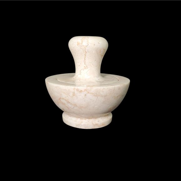 White Marble Mortar & Pestle Set Herbs Spice Grinder Pill Crusher Mushroom Shape - Picture 4 of 10